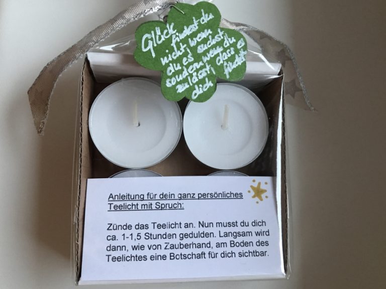 Glücksteelichter mit Spruch basteln bee in flipflops