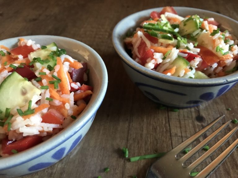 Leichter Reissalat mit bunter Rohkost – bee in flipflops