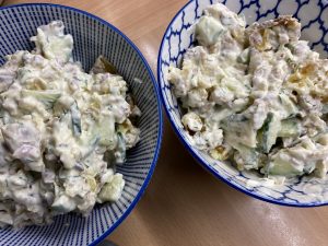 Smashed Potato Salat mit Gurke und Dill